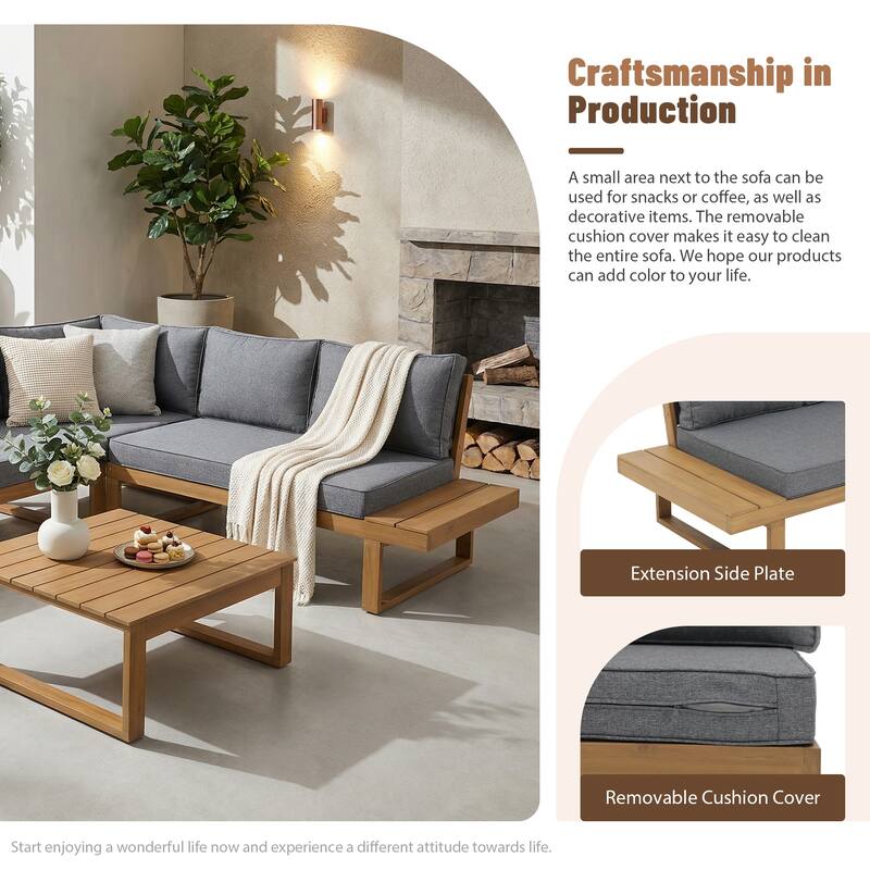 Outdoor 4 pieces V-Shaped Acacia Wood Sectional Sofa Set