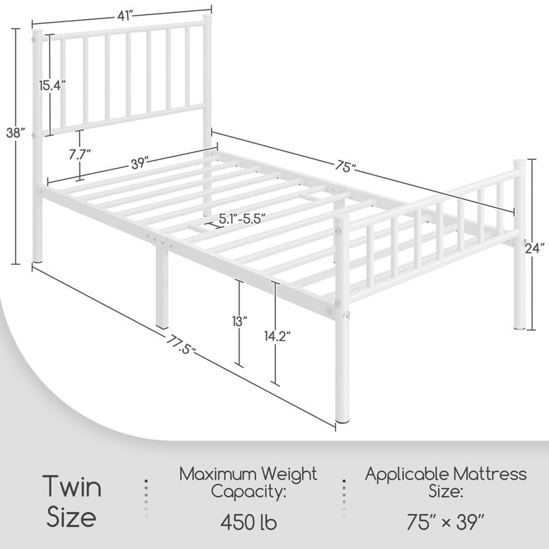 Yaheetech Minimalist Metal Platform Bed Frame with Spindle Headboard and Footboard