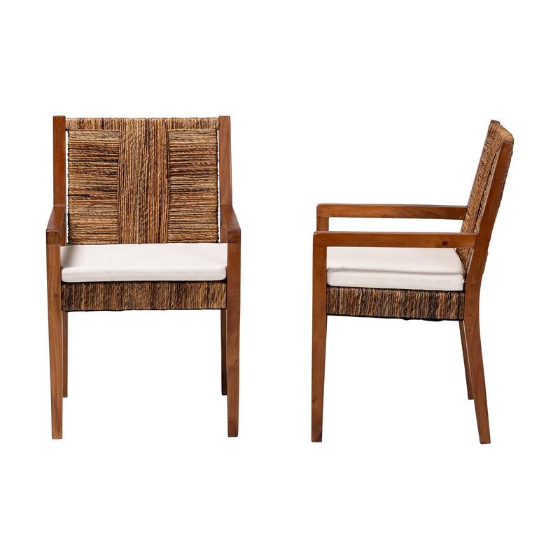 Chabela Handwoven Seagrass Dining Chair Set of 2- Solid Mango Wood Frame with Woven Seat and Backrest, Brown