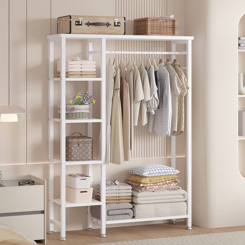 Javlergo Clothes Rack with Shelves and Hang Rod, Freestanding Storage Wardrobe - 35" W x 11.6" D x 55" H