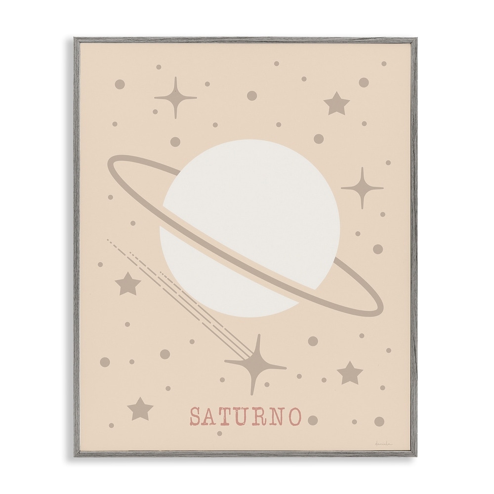 Stupell Minimal Saturn with Stars Framed Giclee Art Design By Daniela Santiago