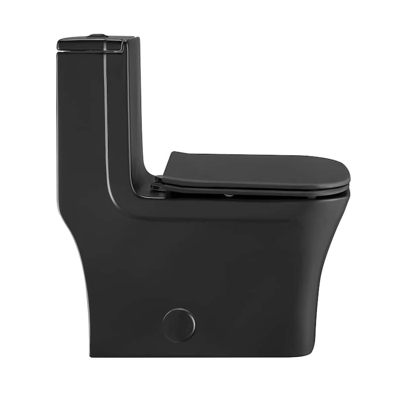 Concorde One Piece Square Toilet Dual Flush In Matte Black, Black Hardware 1.1/1.6 Gpf - 26.05" x 14" 29.25"
