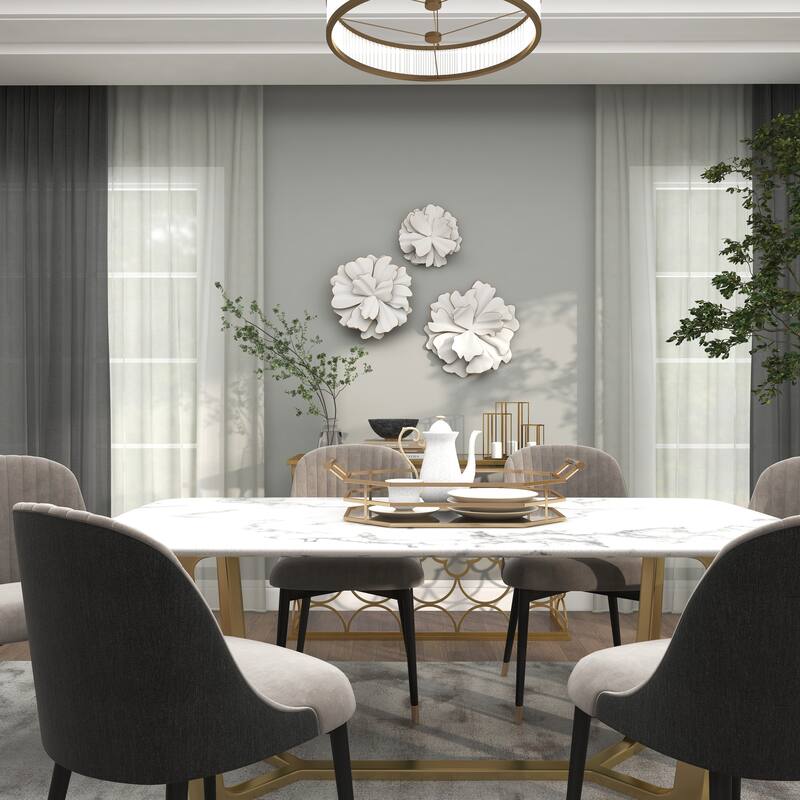 White Metal 3D Floral Home Wall Decor with Gold Edges (Set of 3)