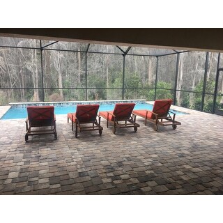 Perla Outdoor Acacia Wood Chaise Lounge with Cushion (Set of 4) by Christopher Knight Home