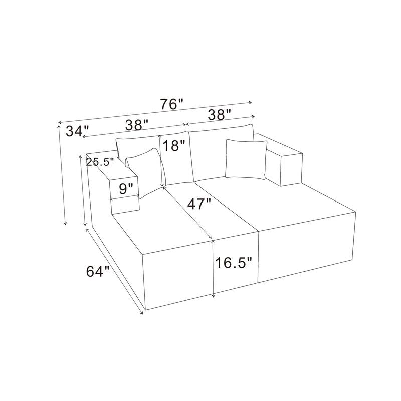 Full Compressed Corduroy Upholstered Double Chaises Loveseat