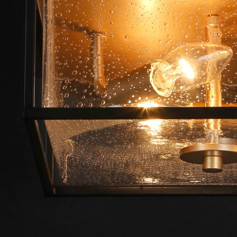 3-Light Modern Black Gold Square Flush Mount Ceiling Light with glass shade - 12" L x 12" W x 6" H