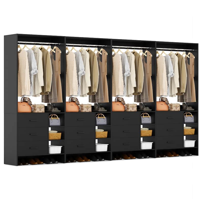 Cimly 30'' W Freestanding Closet Sytem with Hanging Rod, Closet Organizer with Drawers and Shelves