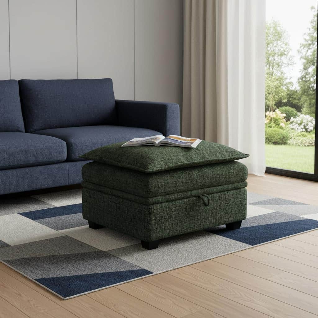 HomeRoots 30" Gray and Black Chenille Storage Ottoman