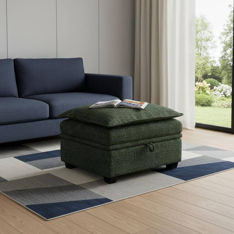 HomeRoots 30" Gray and Black Chenille Storage Ottoman - Gray