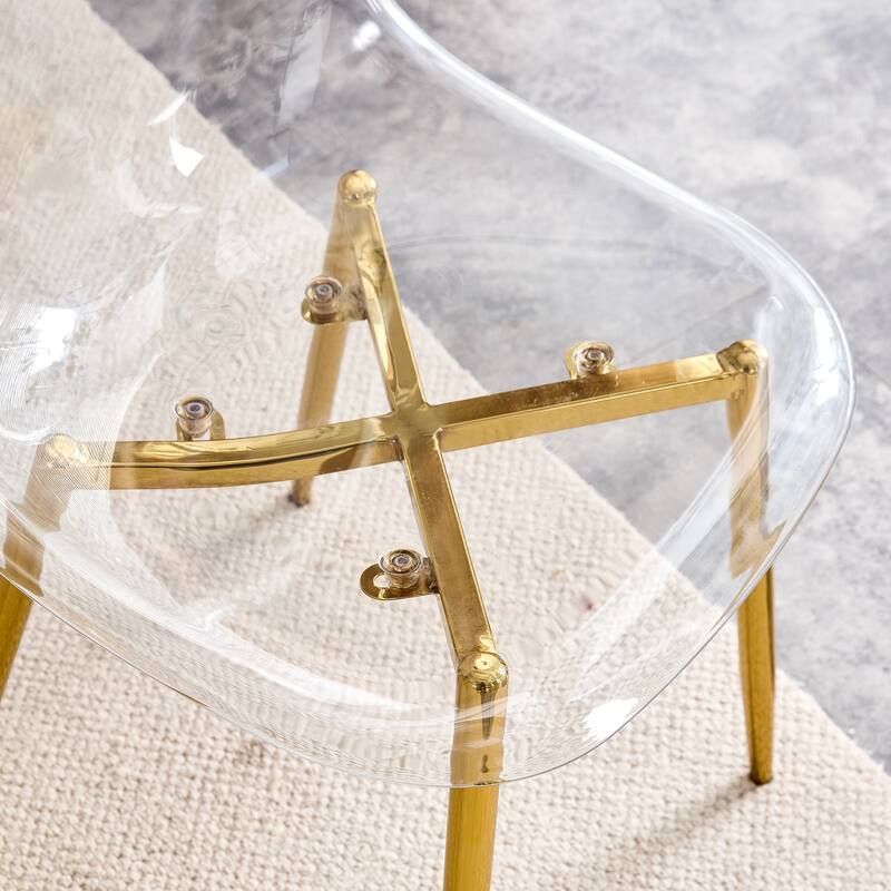 Roomfitters 5pcs Wood Texture MDF Coffee Table Set with Tempered Glass Legs and Transparent Chairs, Transparent