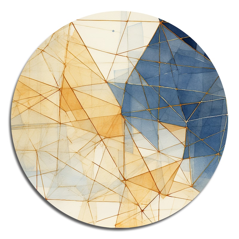 Designart "Minimalist Blue and Gold II" Abstract Shapes Metal Circle Wall Art