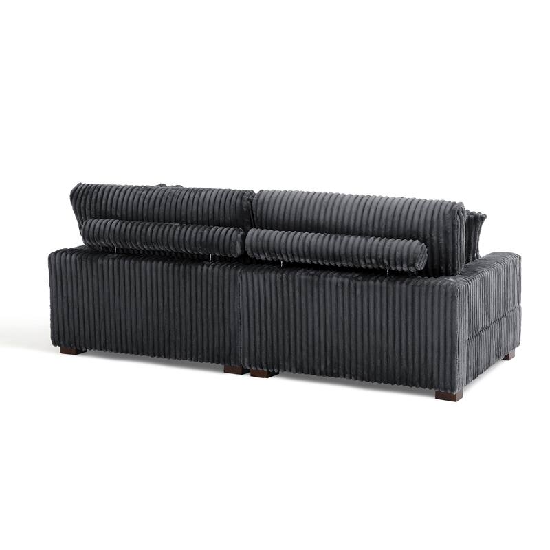 79" W Upholstered Plush Corduroy Sectional Modular Sofa with Ottoman