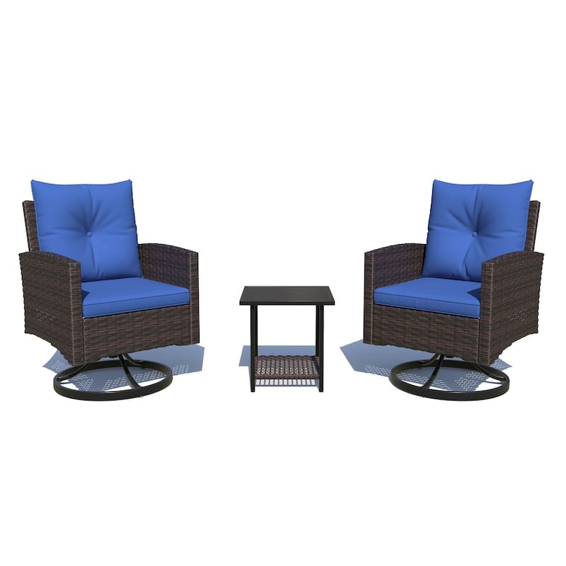 Outdoor Swivel Rocker Patio Chairs Set of 2 with Coffee Table &Cushions, Rattan Bistro Set for Porch, Backyard, Balcony