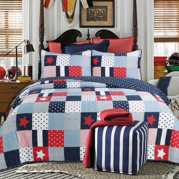 Cozy Line Navy Red Star Boy Quilt Set. Opens flyout.