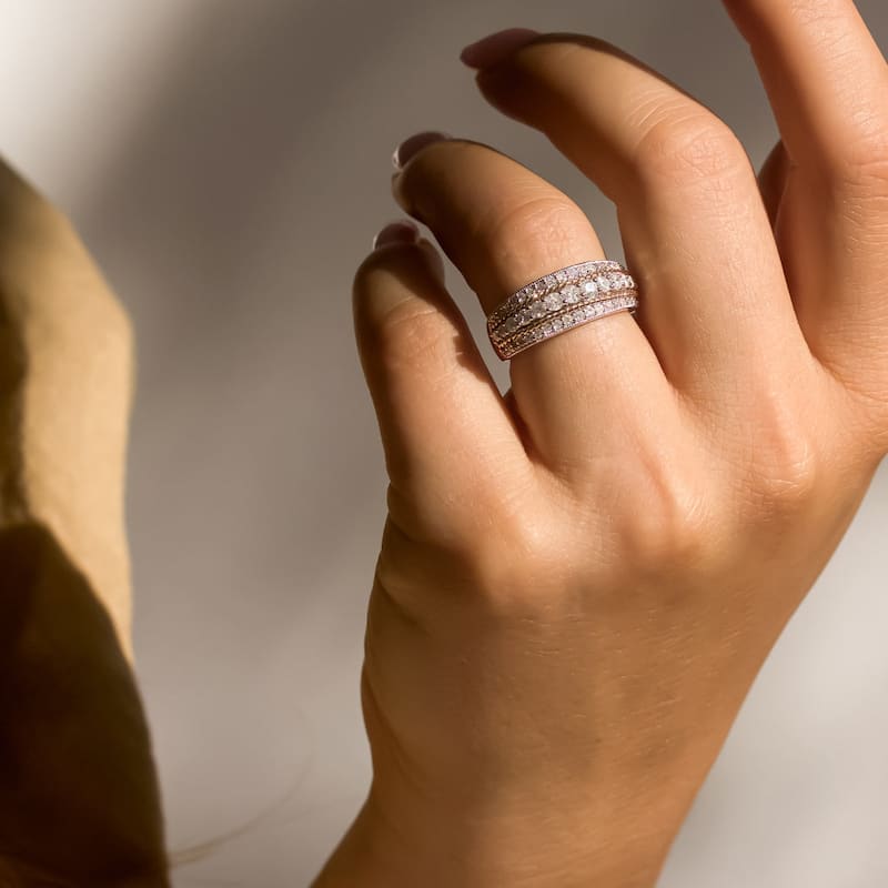 Kobelli 1 Carat Natural Diamond 10k Gold Sectioned Multi-Row Two-Tone Ring