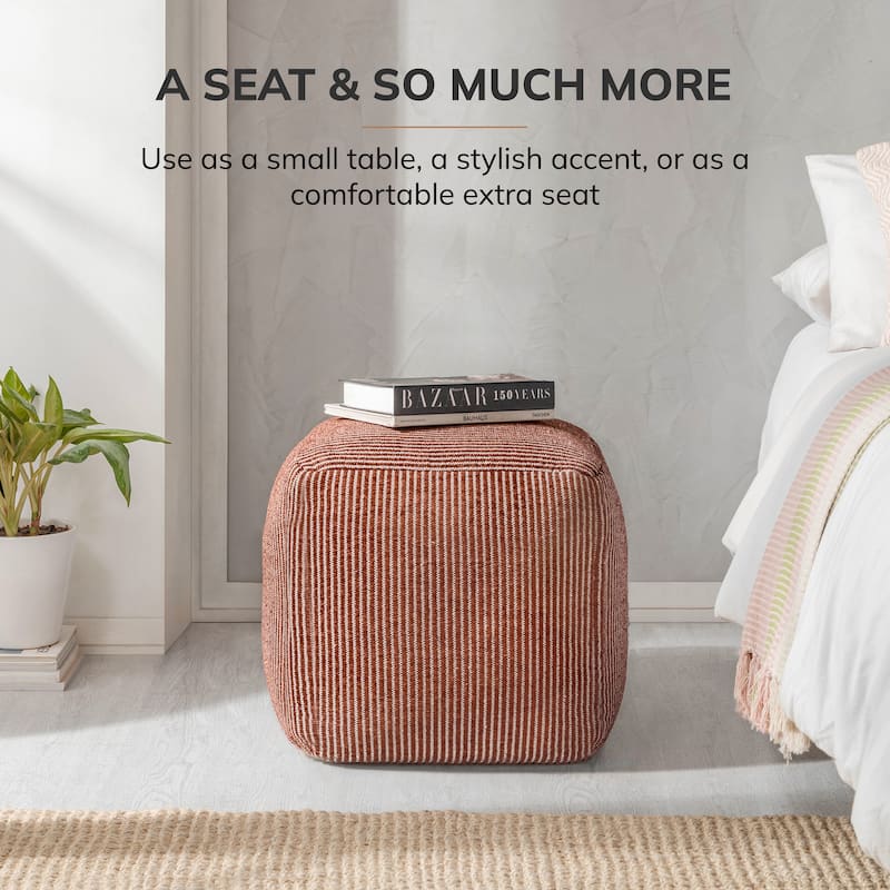 Jani 20-inch Ottoman Pouf - Handcrafted Handmade Ottoman for Seating, Footrest, Home Decor for Living Room, Bedroom