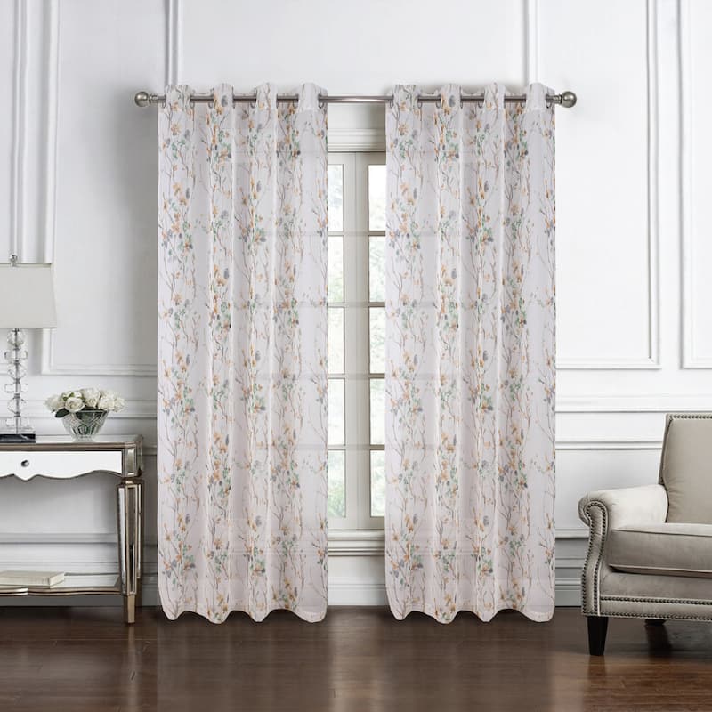 Amelia Floral Sheer Window Curtain Panel 84" or 90" - 54" x 90" - SAGE