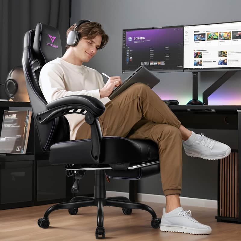 BOSSIN Big and Tall Gaming Chair 400lb with Footrest, Ergonomic Video Game Chair for Adults with Headrest and Lumbar Pillow
