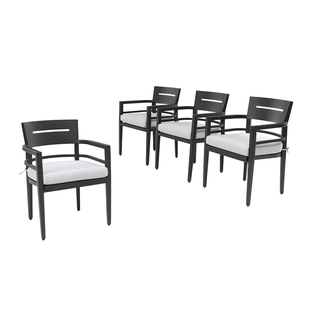 4-Piece Ember Black Aluminum Patio Dining Chairs with Sunbrella Cushions & Tapered Feet - 20.8" D x 22.5" W x 30.9" H