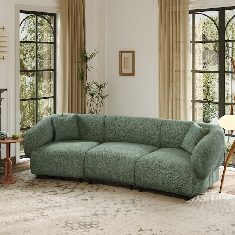 Christopher Knight Home - Hulk Curved Boucle 3-Seat Sofa with Sturdy Wooden Frame - Green