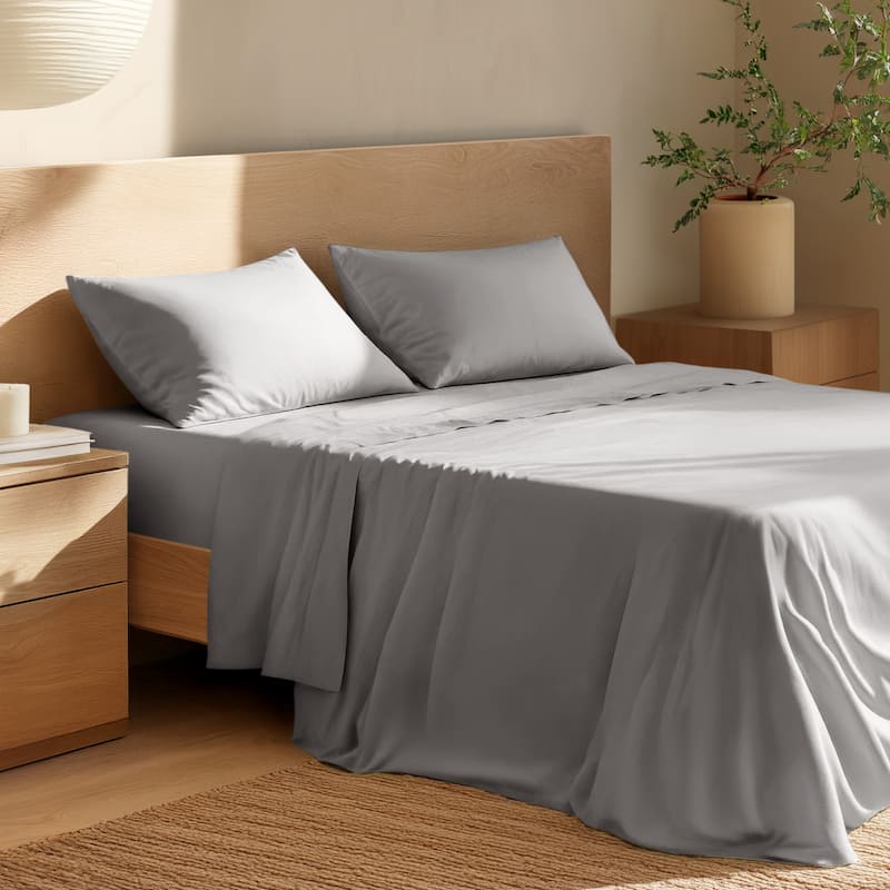 Bare Home Organic Cotton Sheet Set - Crisp Percale Weave - King - Light Grey