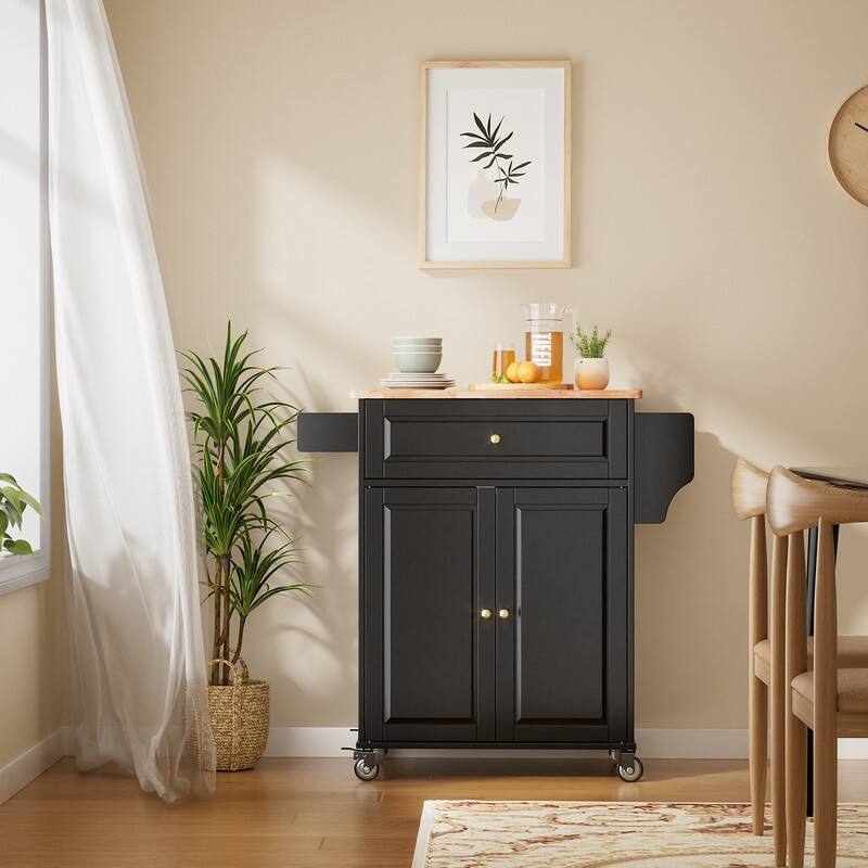 Kitchen Island Cart with Storage Cabinet, Wood Top and Locking Wheels