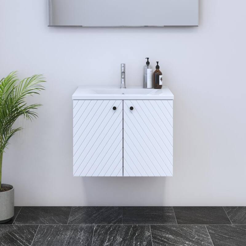 Avela 2D 60 Floating Bathroom Vanity (24" Width) - 24" Drop In White - White