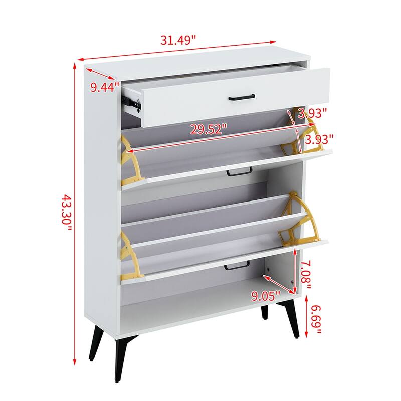 Shoe Cabinet With 2 Flip Drawers Open Shelf Modern Shoe Racks Storage Organizer