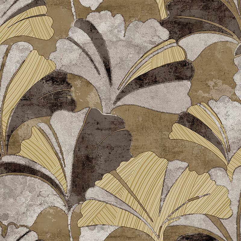 Galerie Wallcoverings Stratum Collection Ginko Leaf Vinyl on Non-woven Metallic Wallpaper Roll Double Width