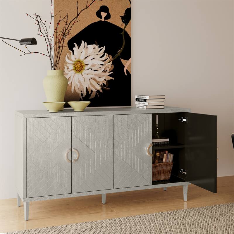4-Door Sideboard Storage Cabinet with Solid Wood Veneer