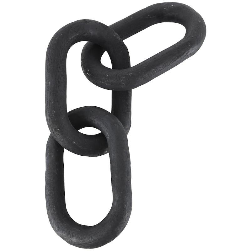 Wood Chain Distressed Matte 3 Link Decorative Sculpture - Black - Roche River Decor - Black