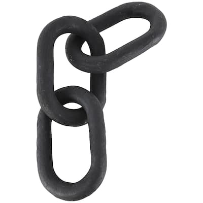 Wood Chain Distressed Matte 3 Link Decorative Sculpture - Black - Roche River Decor