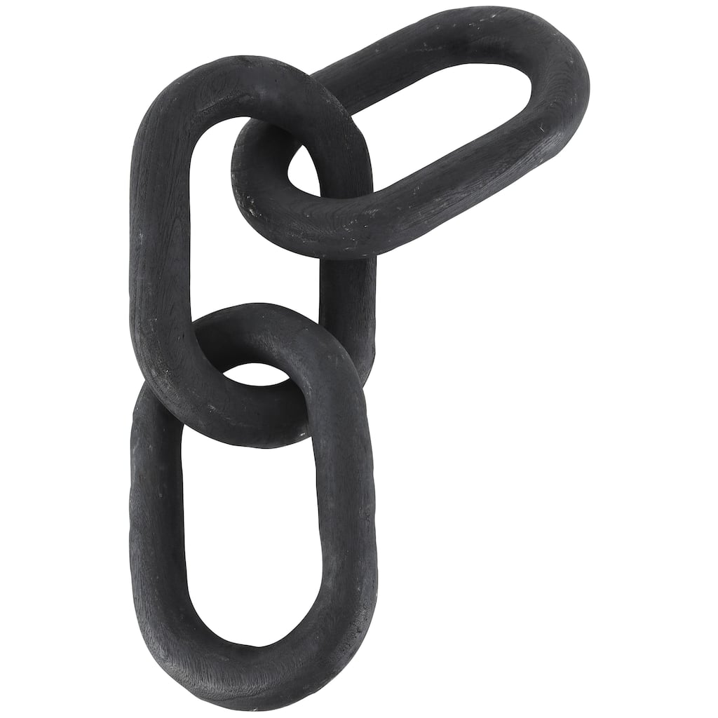 Wood Chain Distressed Matte 3 Link Decorative Sculpture - Black - Roche River Decor