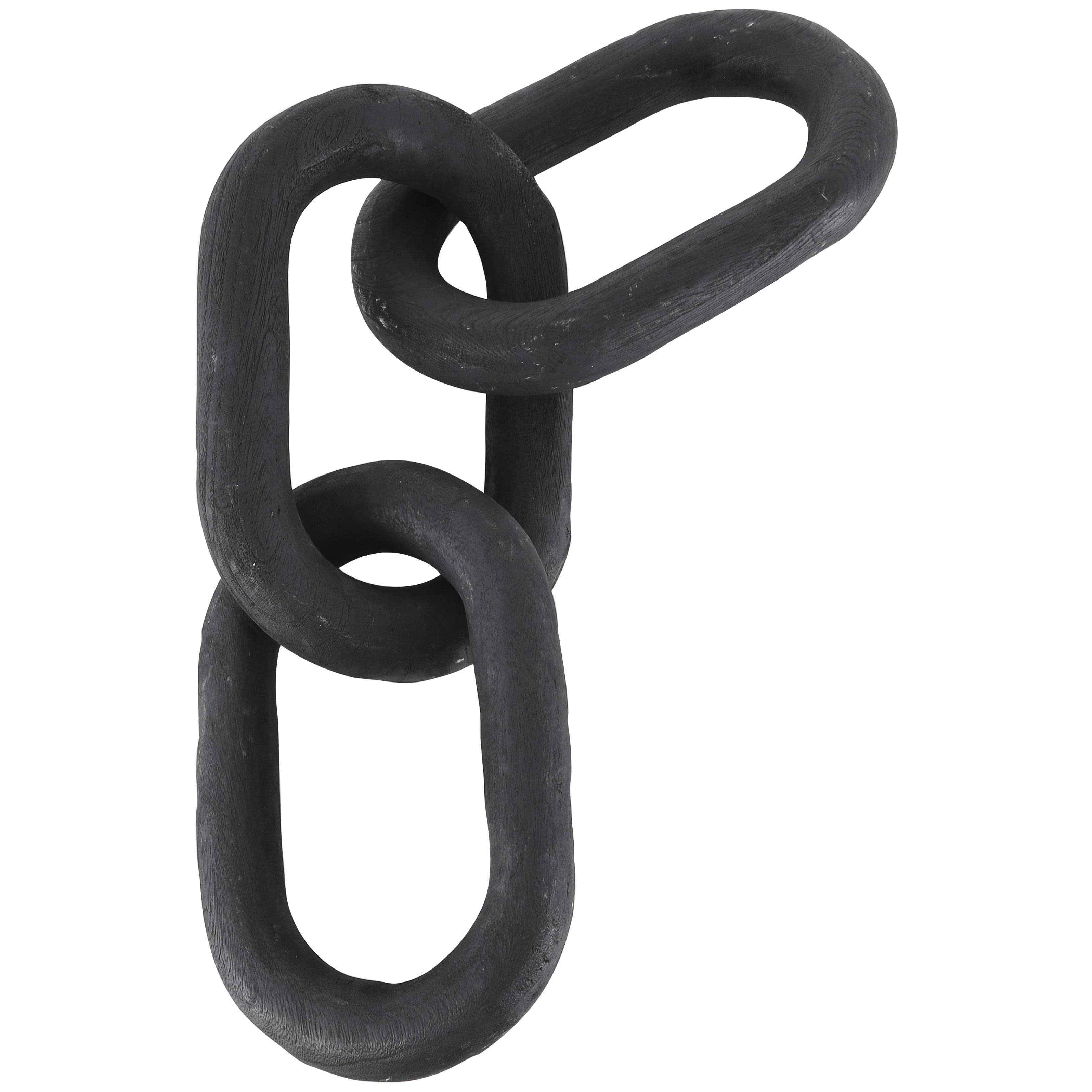 Wood Chain Distressed Matte 3 Link Decorative Sculpture - Black - Roche River Decor