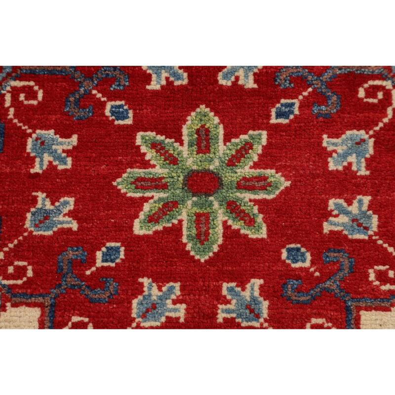 Kazak Accent Rug Hand-Knotted Floral Wool Carpet - 2'8" x 3'9"