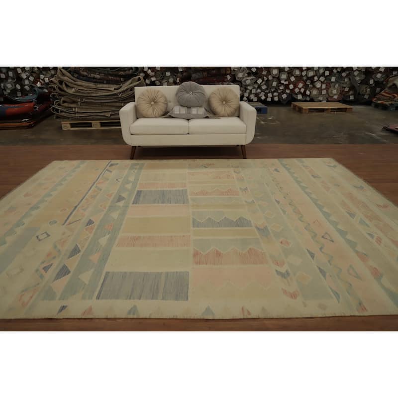 Hand Woven Oriental 100% Wool Carpet Southwestern Tribal Multi-Colored Kilim Area Rug - 11' 8'' X 8' 8''