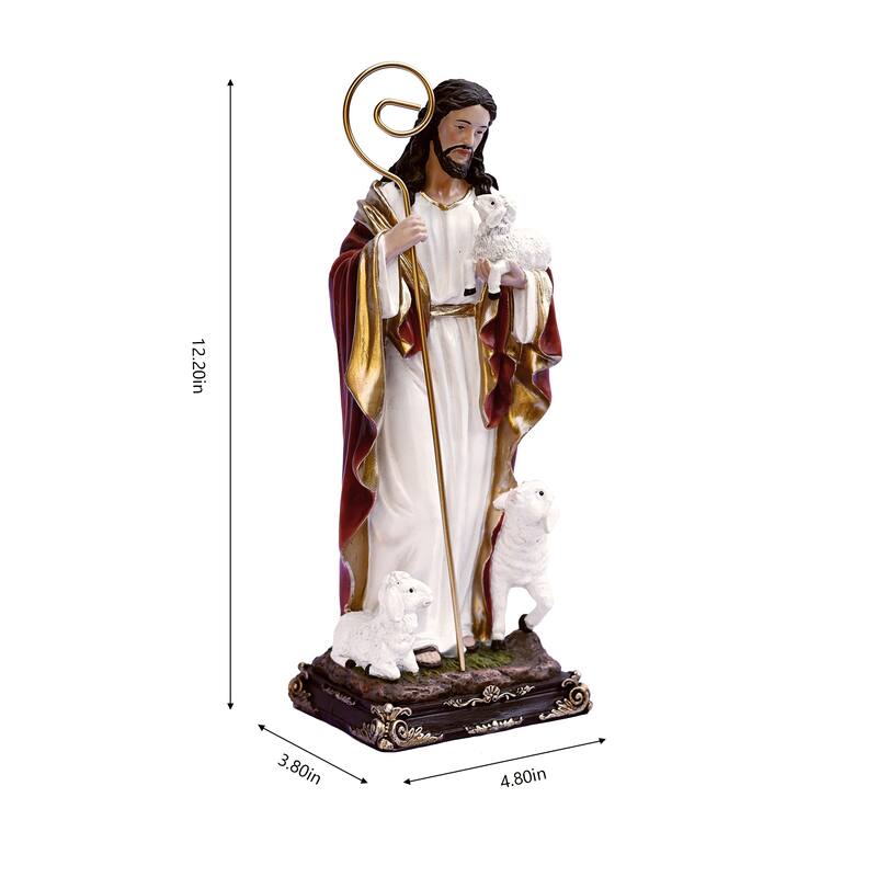 Good Shepherd Jesus with Lambs Figurine - 12.25"