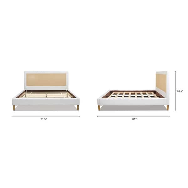 dimension image slide 0 of 2, Haley Wood and Rattan Upholstered King Platform Bed
