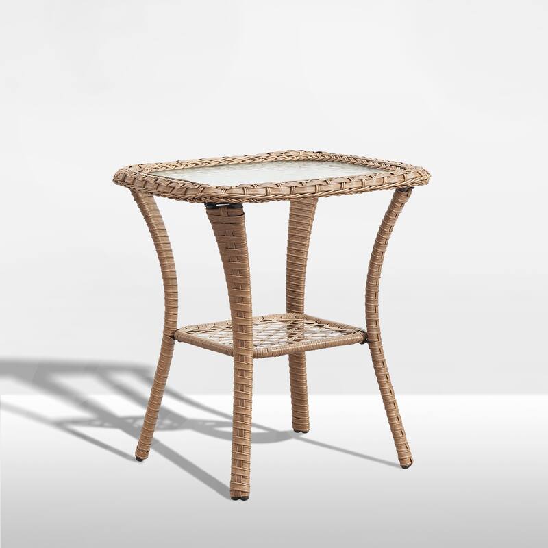 Pocassy Patio Wicker Coffee Table, Outdoor Rattan Side Table - 20"X20"
