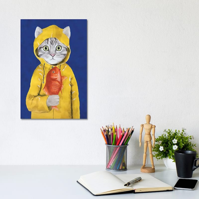 iCanvas "Cat With Fish" by Coco de Paris Canvas Print - 12x8x0.75