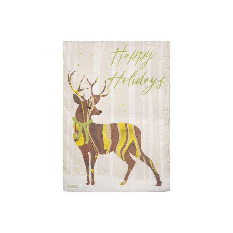12.5 in. x 18 in. Happy Holidays Deer Burlap Garden Flag - Multicolor