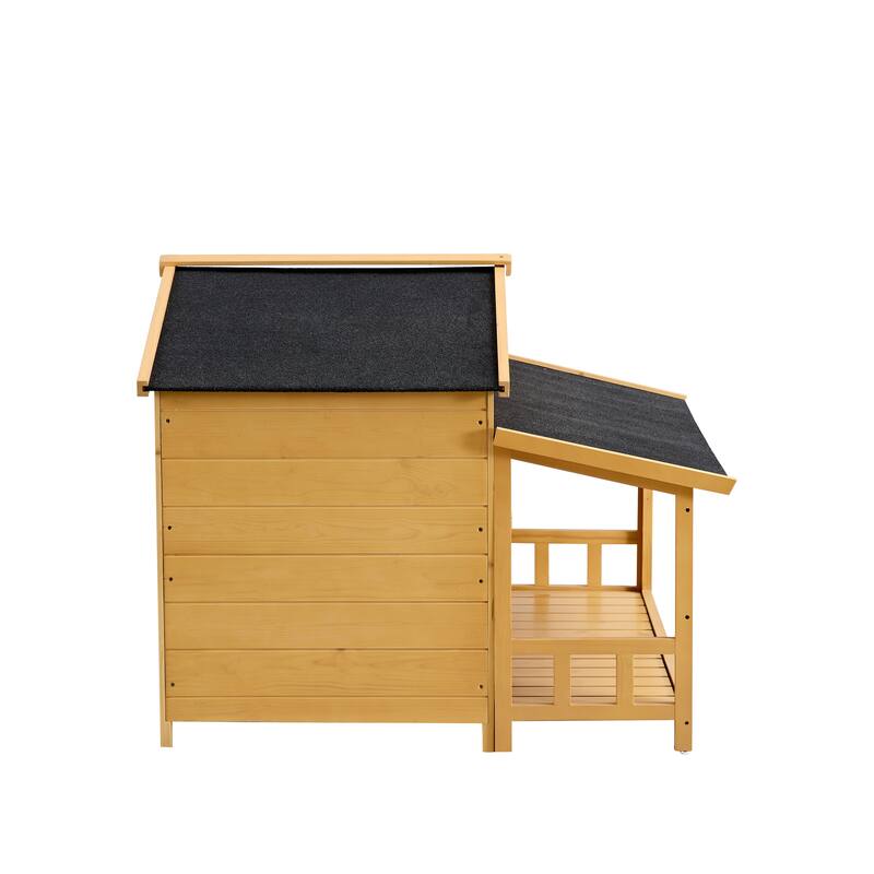 Wooden Waterproof Dog Cage Kennel with Porch & 2 Doors