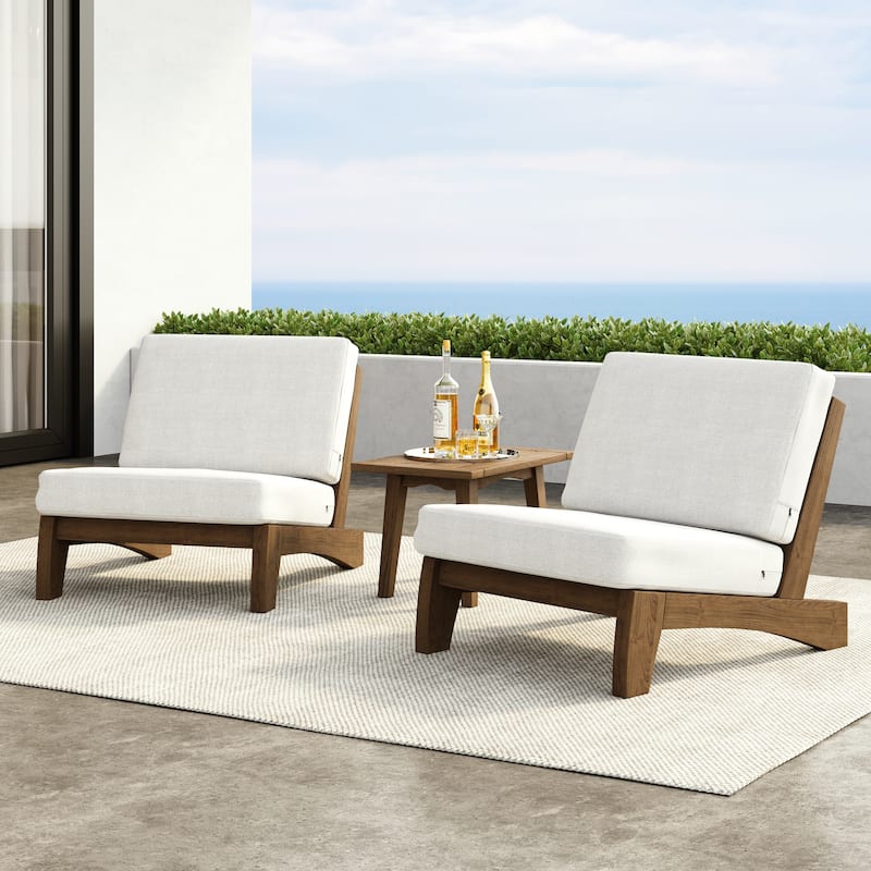 2 Set Patio Acacia Wood Outdoor Chair - Beige-Natural Wood