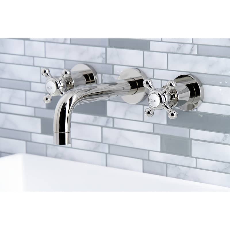 Kingston Brass Metropolitan Two-Handle 3-Hole Wall Mount Bathroom Faucet - Polished Nickel
