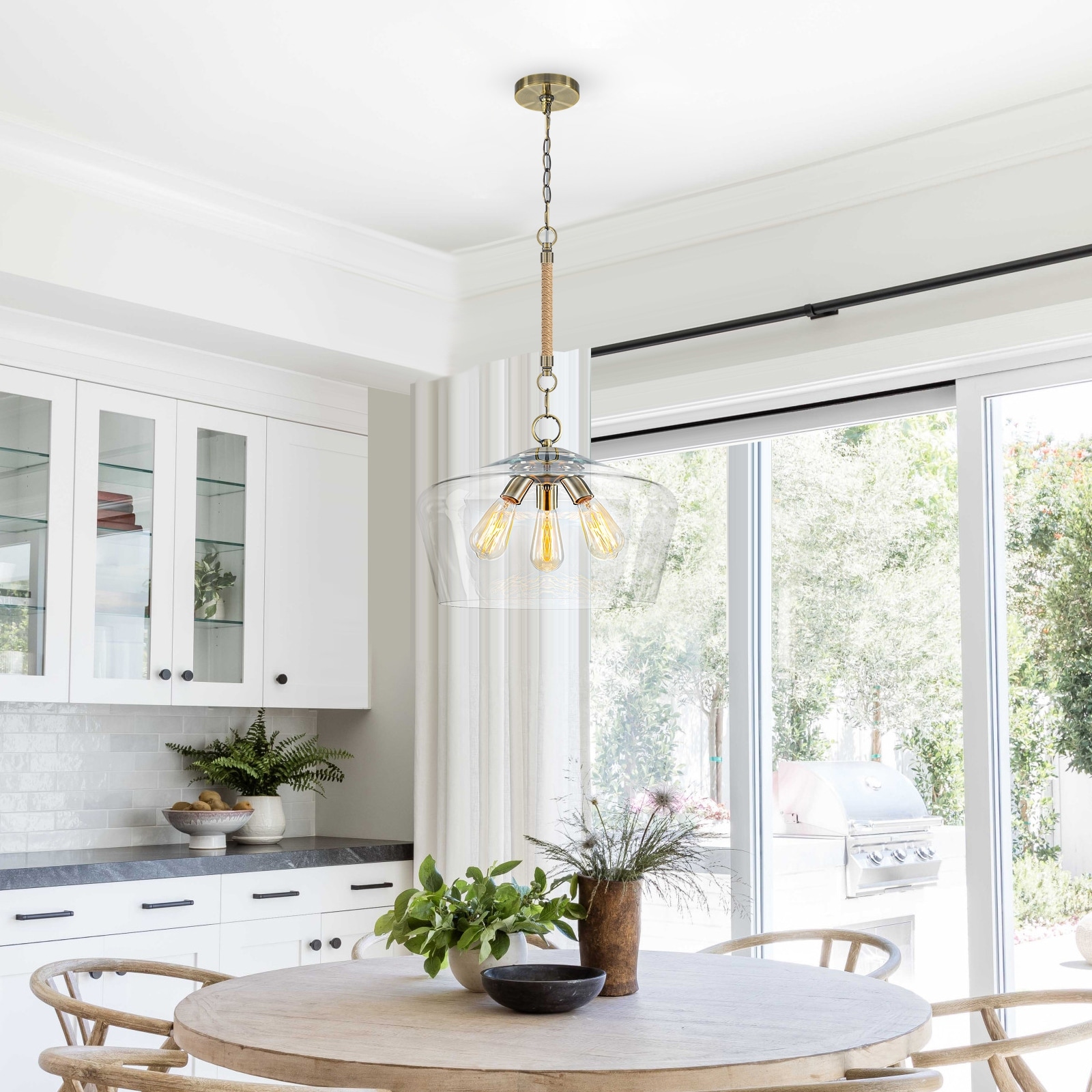 Modern 3-Light Clear Glass Pendant Chandelier for Kitchen Dining Room - Dia.18-in