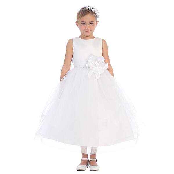 Shop Girls White Satin Horse Hair Trim Tulle Junior Bridesmaid Dress Overstock 18164416