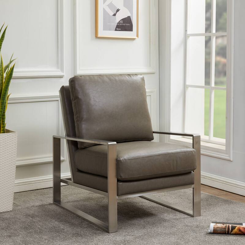 Jefferson Modern Velvet Accent Chair with Brushed Silver Frame, Plush Cushions, and Scratch-Resistant for Home or Office - 29.2