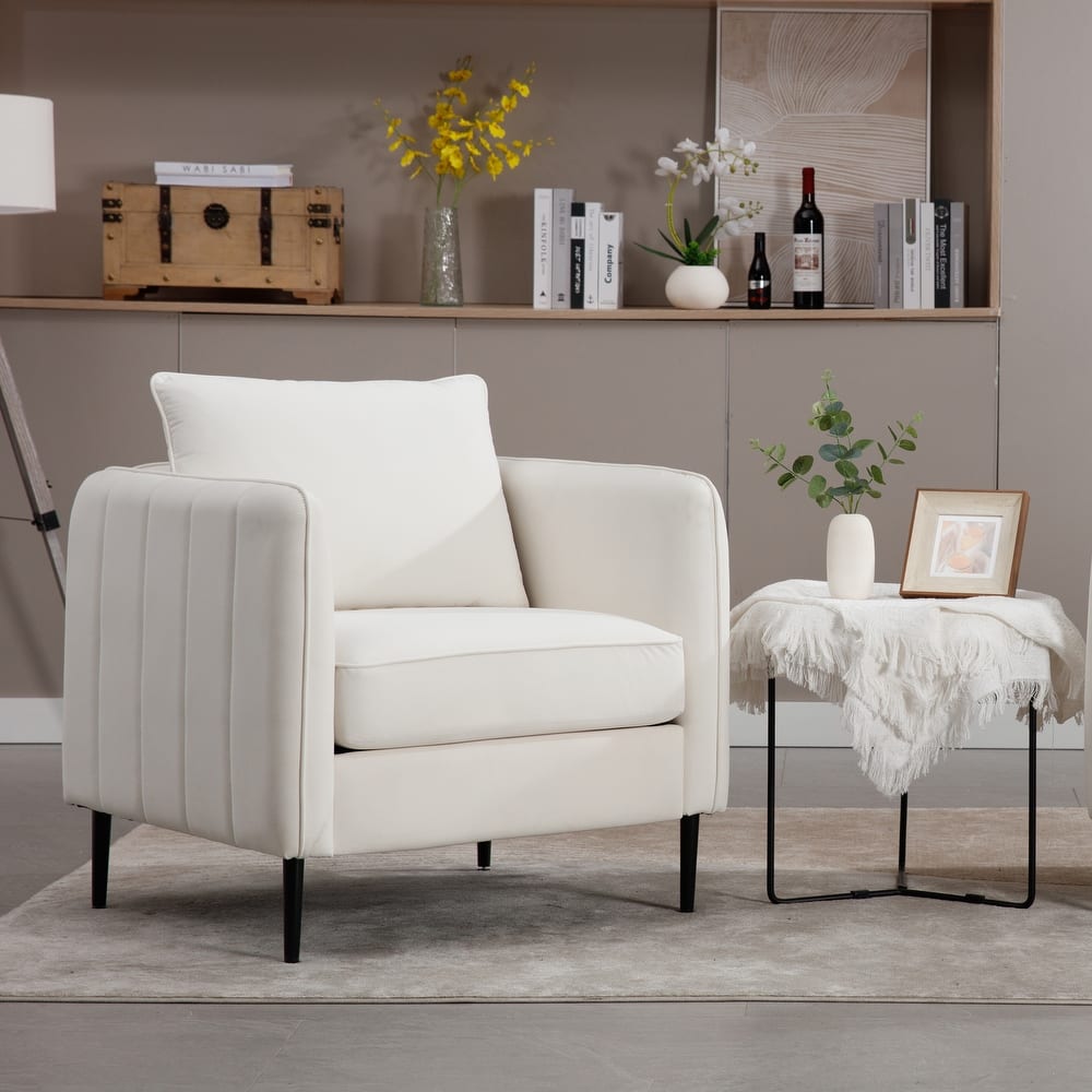 Accent Chair for Living Room, Velvet Single Sofa Chair Modern Armchair with Pillow and Metal Legs for Office, Reading Space