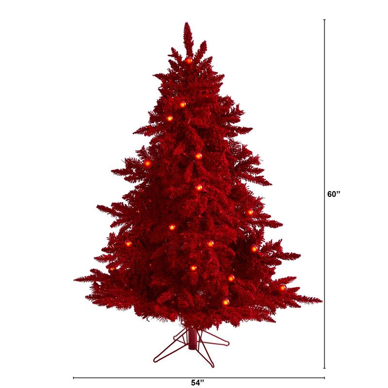 5' Pre-Lit Red Flocked Fraser Fir Artificial Christmas Tree - 5 Foot