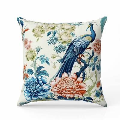 Peacock Panache Faux Suede Reversible Throw Pillow Turquoise and Orange